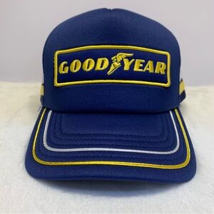 Goodyear Tire Snapback Trucker Hat Blue Striped Mesh Adjustable Official License